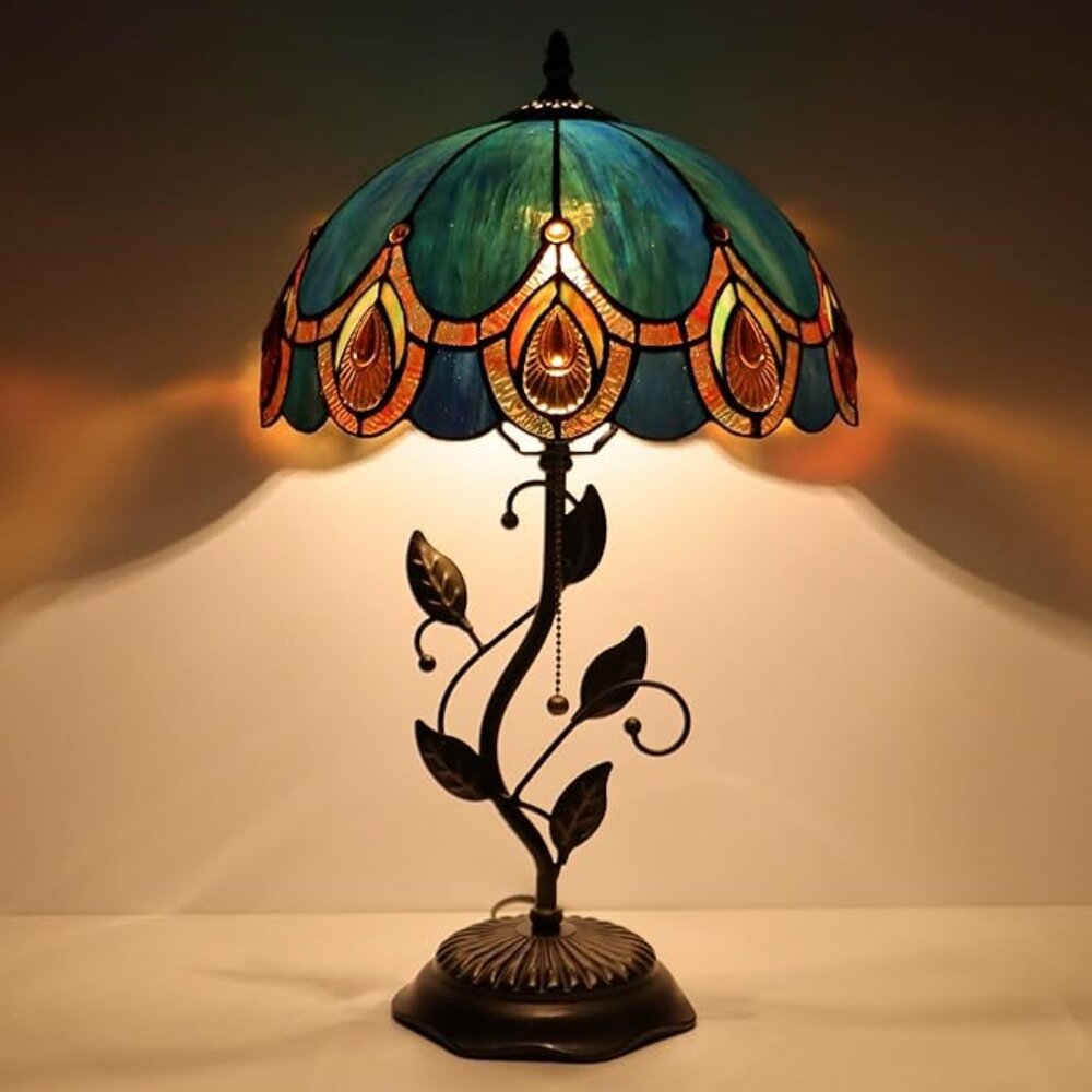 Tiffany Style Table Lamp, Stained Glass Style Desk Lamp (Peacock Crystal Style)